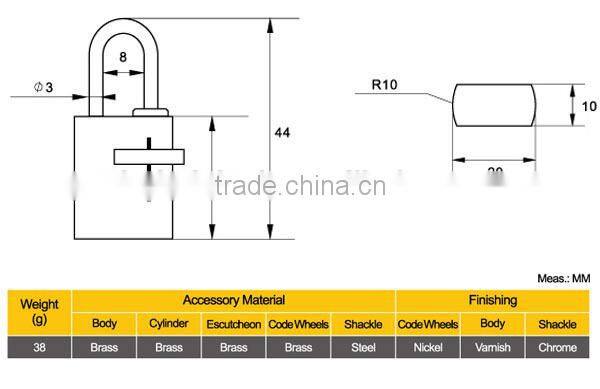 High Quality Yantai Tri-Circle Brass Combination Padlock TC-T3025