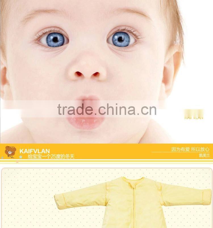 Children's 100% cotton baby sleeping bag detachable sleeve and detachable cotton fillings quilt for four seasons yellow color