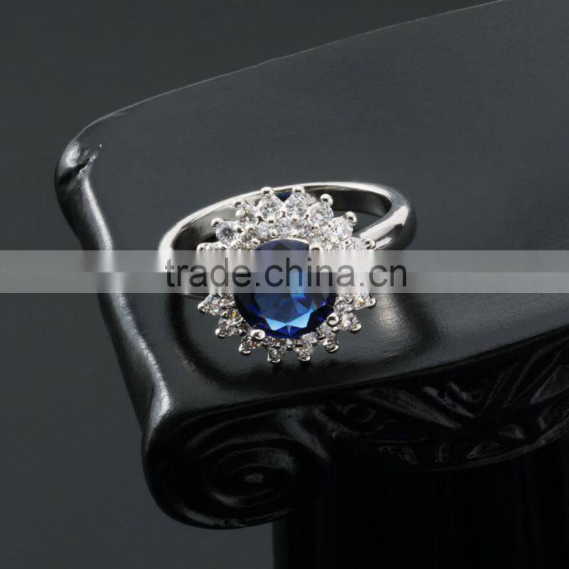 Special Valentine gift round cut sapphire cubic zirconia ring , 18k white gold plated finger ring
