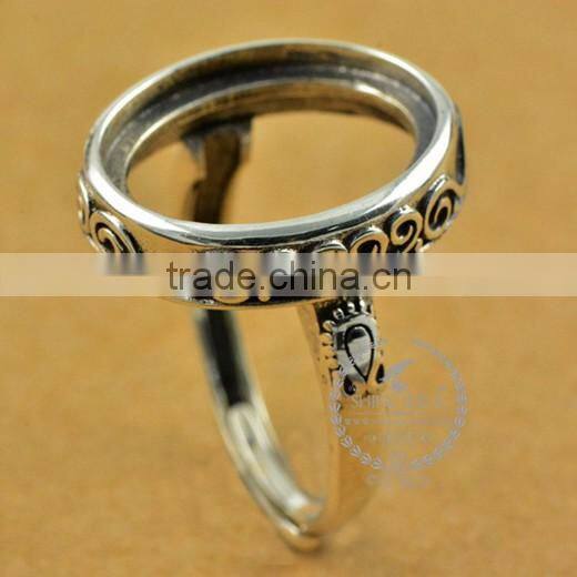 14*17mm 925 sterling silver antiqued silver vintage style oval carve patterns bezel ring base blank supplies DIY finding1223068