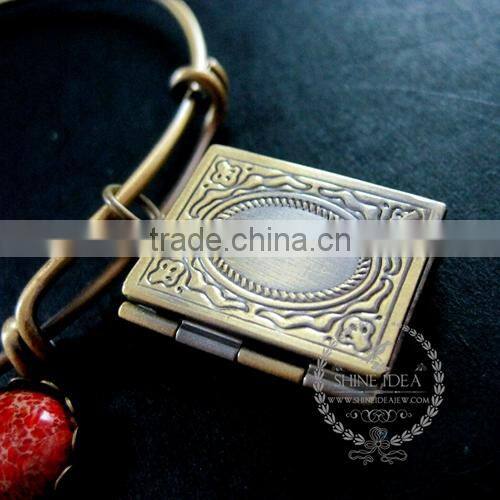 vintage bronze antiqued book photo locket orange imperial jasper charms fashion women wiring bangle bracelet 6450026