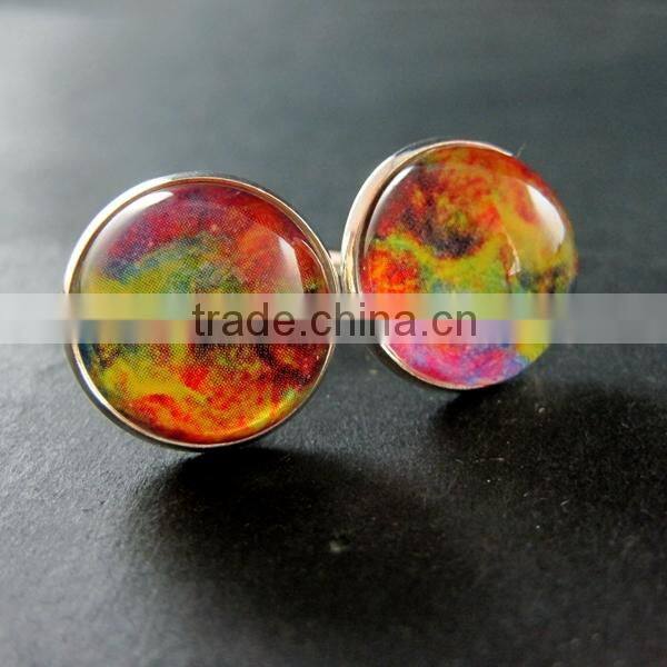 20mm silver plated rainbow galaxy universe art collage round glass cabochon fashion cufflinks wedding cuff links gift 6600059
