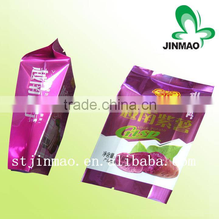 Food industrial use color printing side gusset plastic packaging bag for dried fruit chips with handle hole