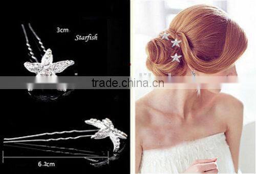 HP229 New Crystal Starfish Hairpin Clip Jewelry