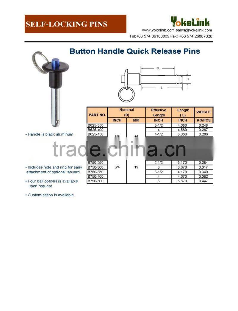 High strength Aluminum handle button handle lock pin with stainless lanyard