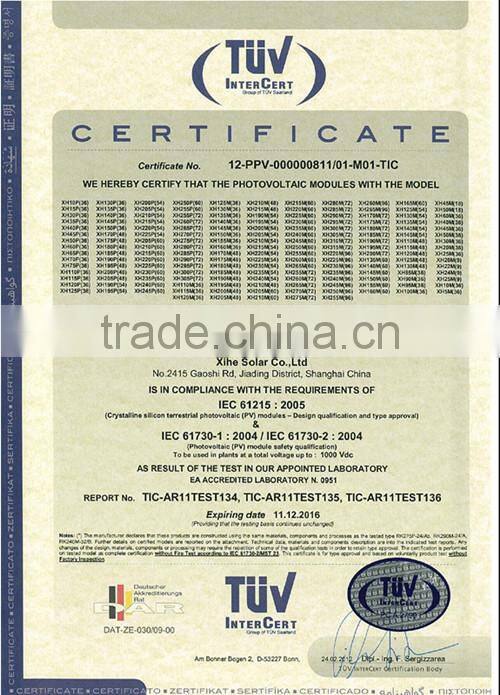 280W Mono-Crystalline Solar Modules of full power with 16.2% efficiency