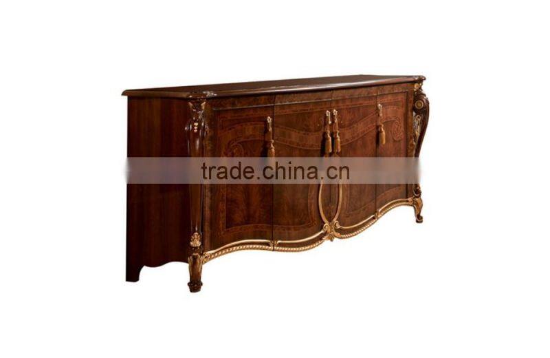 Luxury Solid Wood Wooden and Golden Color Three Door Wine Cabinet/Living Room Classic Display Cabinet(MOQ=1 SET)