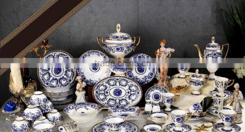 Blue and white flower pattern ceramic bone china dinnerware set