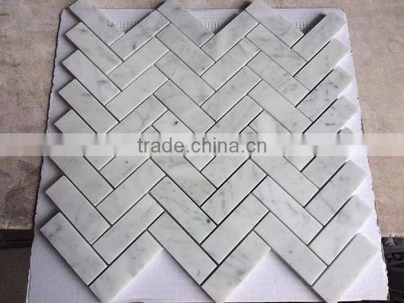 Herringbone shape carrara marble mosaic