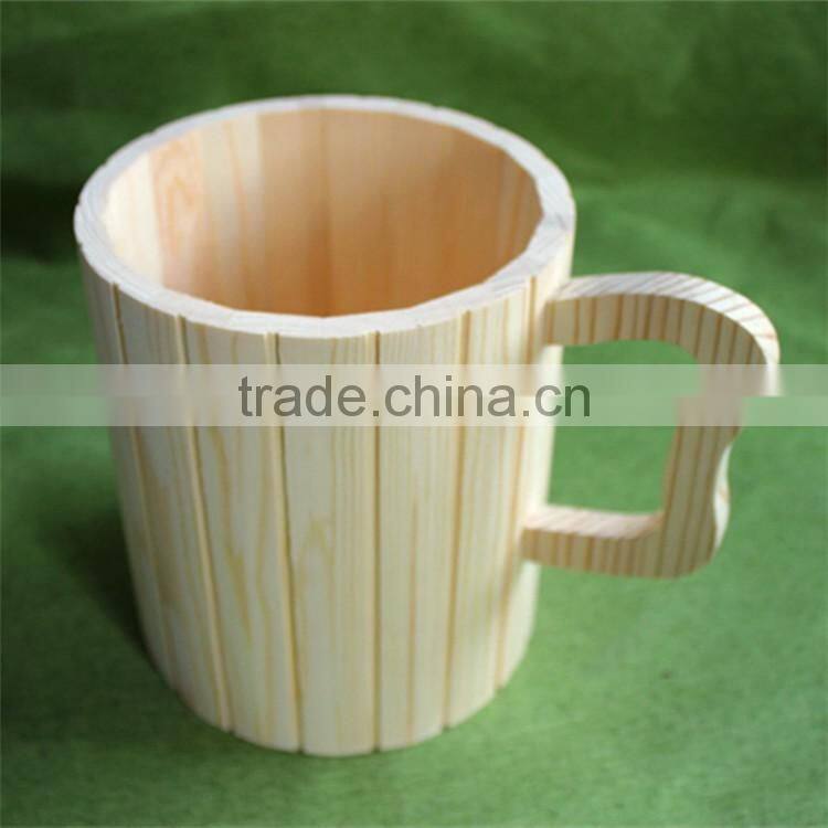 unfinished pine wooden kids drinking cups with handle