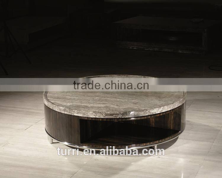 Modern Black Hand Craverd Travertine Top End Table