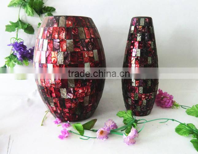 Ruby Red Mosaic Large Glass Art Unique Popular Vase Chinese Wedding Favor