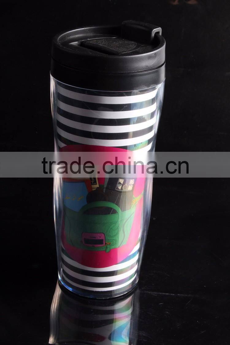 12oz BPA Free Paper insert Double Wall Plastic Tumbler/ thermo mug