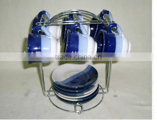 6pcs color gradient custom stoneware coffee mug set with rack