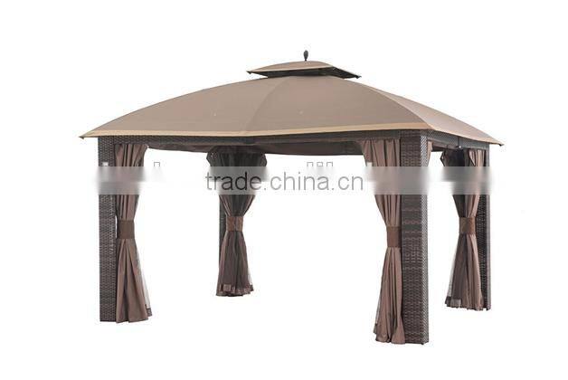 12' x 10' Wicker Gazebo, Large, Brown/Gold Trim