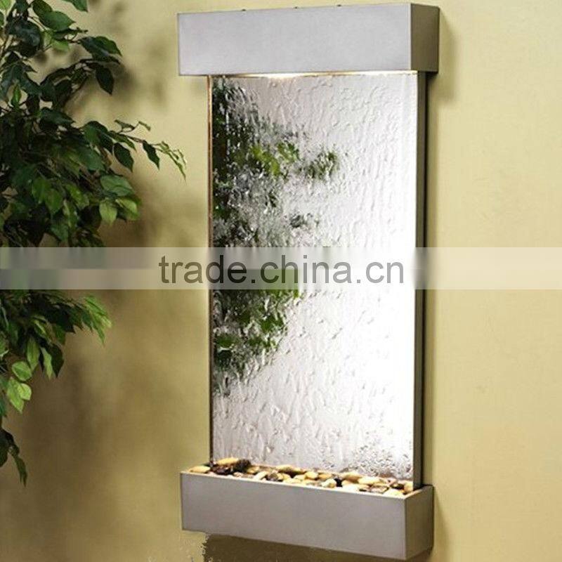 stainless steel wall mounting mirror water fall fountain indoor entryway