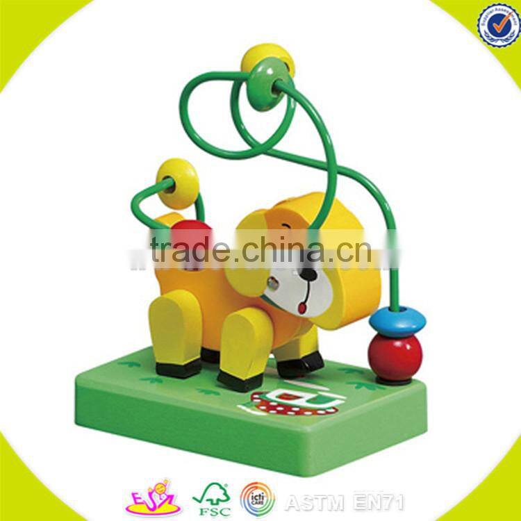 Wholesale colorful wooden animals around beads toy educational wooden animals around beads cubic toy W11B031