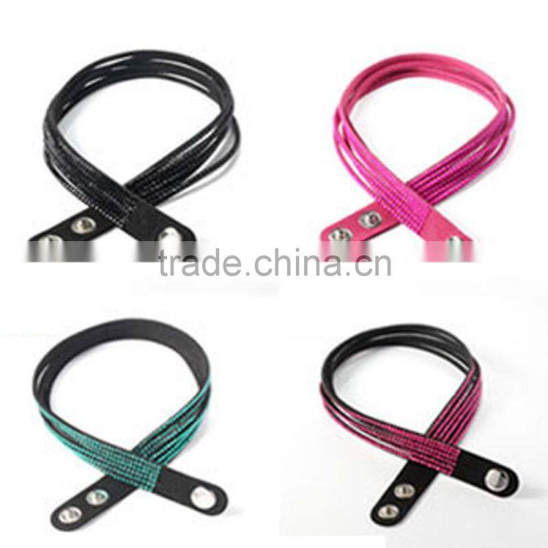 Popular PU Leather Bracelet, Hot Sale Gift Leather with Crystal Gem Decoration