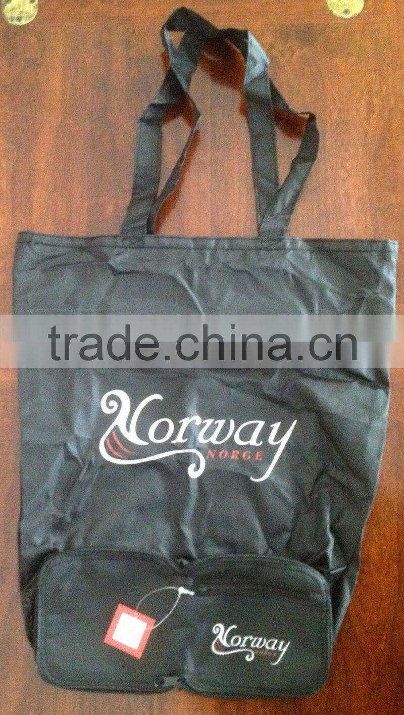 Norwegian Black Shopping Bag Foldable into a Zipper Pouch, Reusable shopping bags