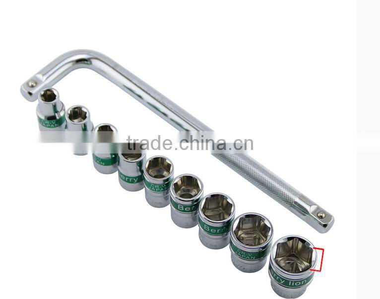 Berrylion 10pcs Socket Wrench Set 9pcs soket and 1piece 1/2" Mirror Curved Rod