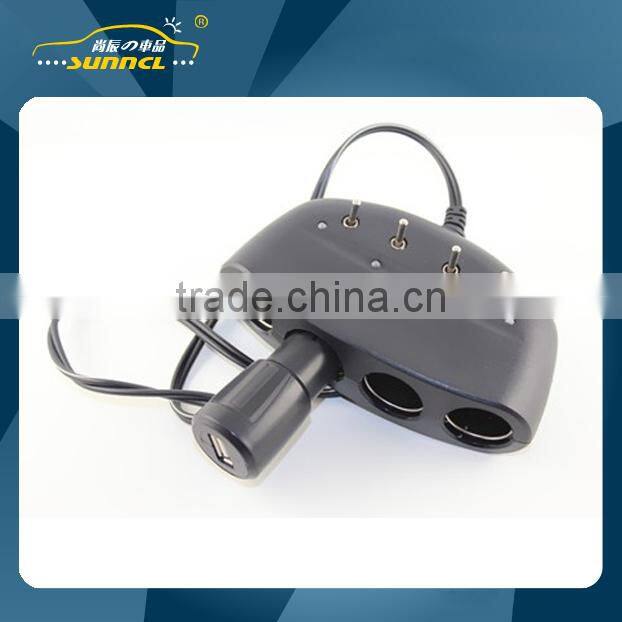 3 Way 1 A USB Car Cigarette Lighter Adapter Socket with Switch for iPhone , Tablet , Samsung