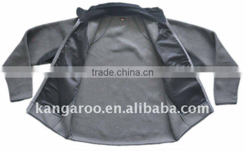 Men Polyester fleece softshell outdoor casual jacket with zipper front, black fleece jacket