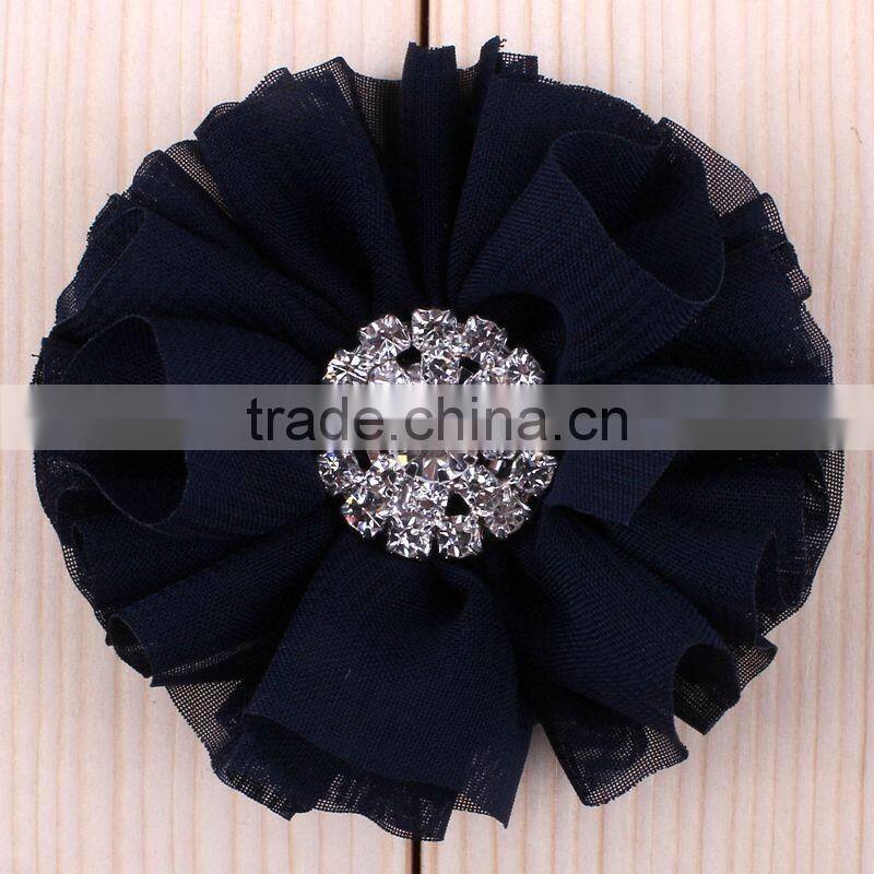 fabric chiffon flower with rhinestone center for kids hair accessories