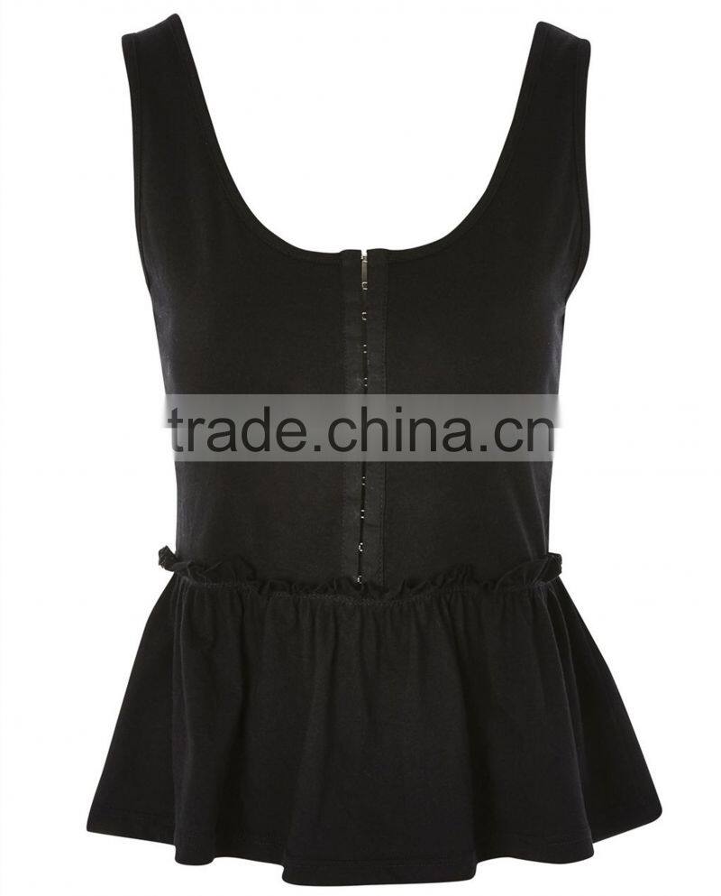 Sleeveless Scoop Neck Hook And Eye Peplum Top Ladies Cotton Tops Designs