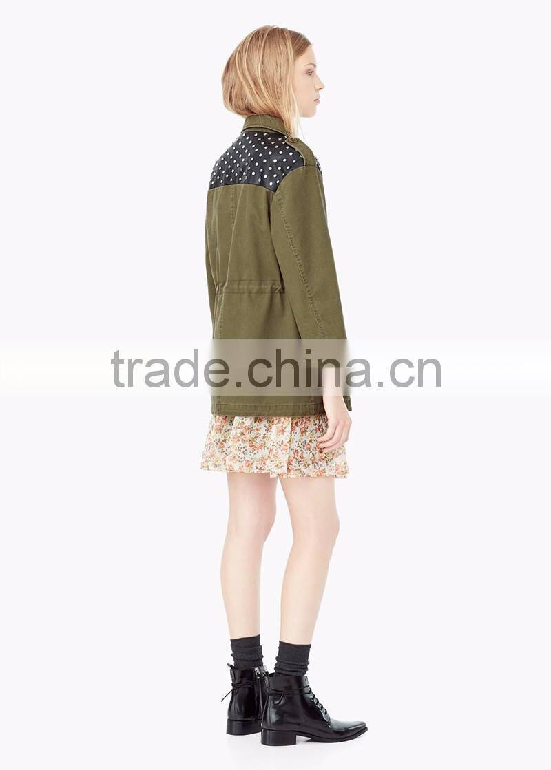 Fashion contrast panel custom women leather jacket wholesale