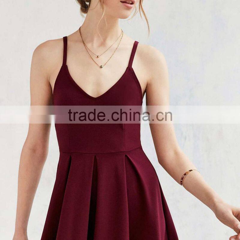 new fashion ladies dress v neck long red plain shoulder-straps elegant