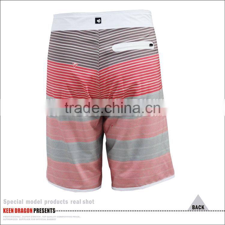 Mid-Length stripes board shorts with waterproof pocket keep phones, keys and cash dry