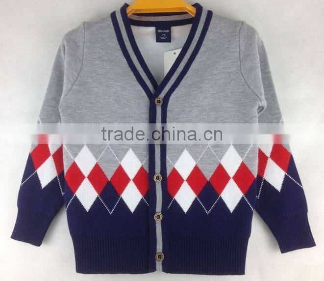 custom boys kids v-neck button-down diamond argle cotton cardigan sweaters