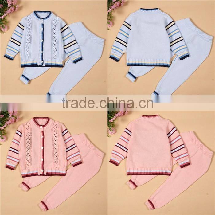 Fashion cute design baby knitted pink sweater clothing infant pant coats set