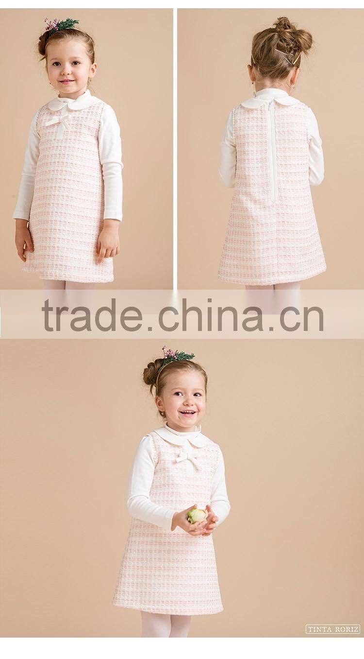 2017 Spring Tweed Fabric Dress Designs For Girl A-line Girls Sleeveless Party Dress