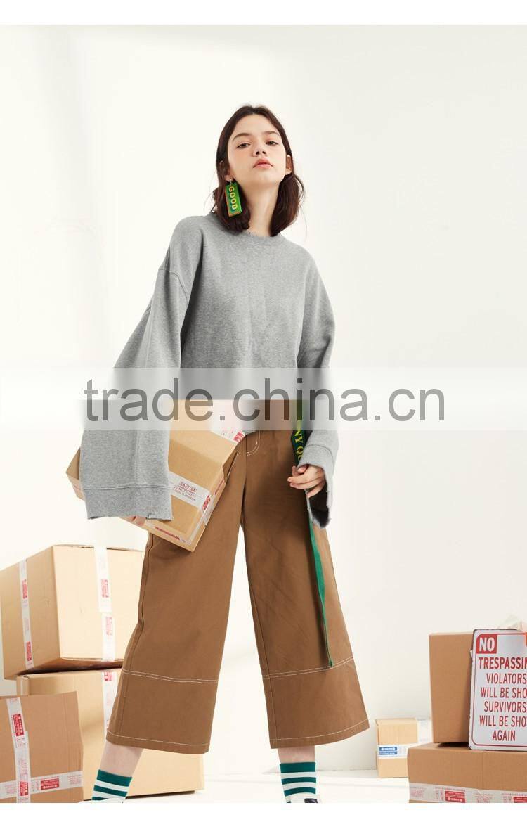 custom fashion women crew neck embroidered hoodie sweatshirt without hood