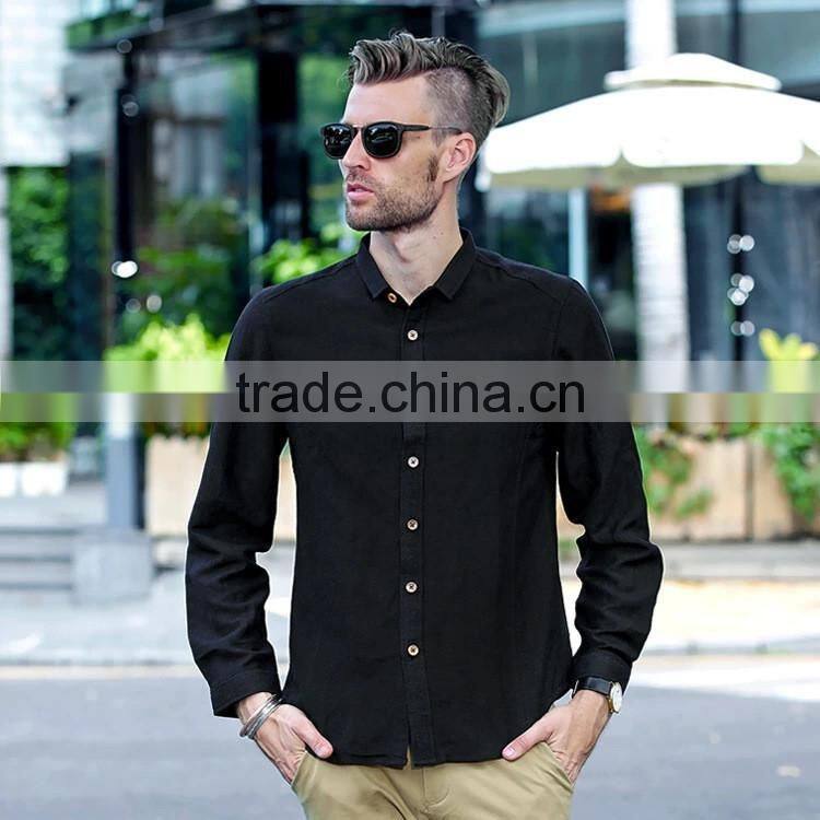 2015 High Quality 100% Cotton button down contrast color men double collar nude color shirt dress