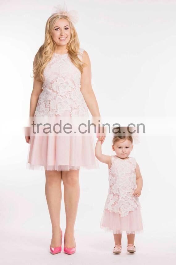 Lace Trimming Mommy And Me Outfits Family Matching Clothing