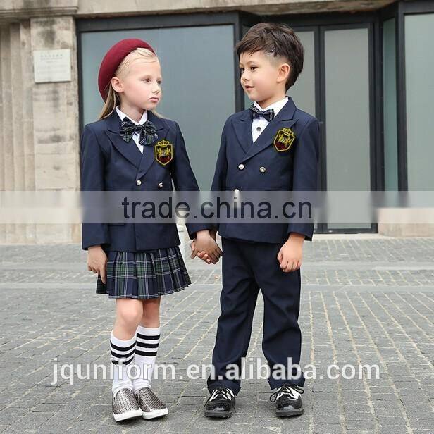High end plain nice design Logo plate school uniforms for kindergarten wholesale