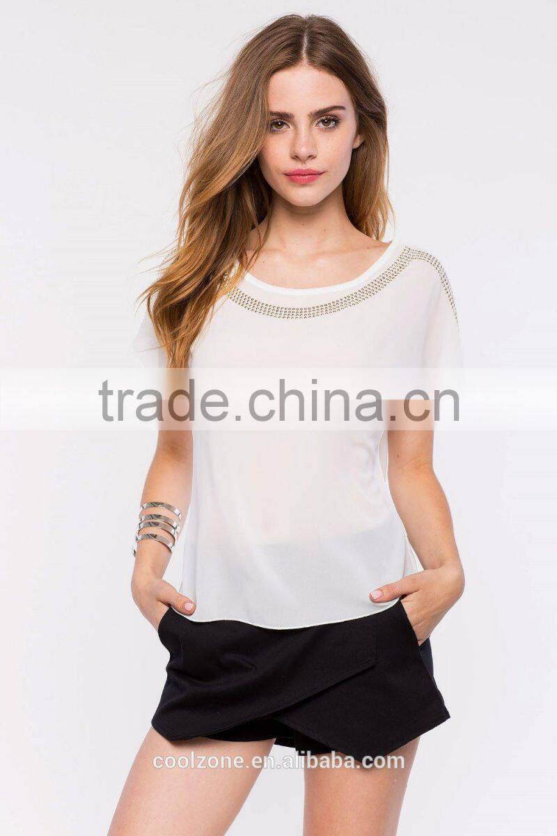 Online shopping women clothes fashion embellished lady blouse