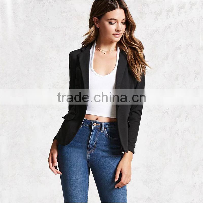 Business womens office notched lapels 3/4 sleeves single-button blazer jacket