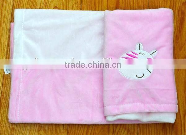 Plain Animal Embroidered Double Color block baby soft thick fleece blanket