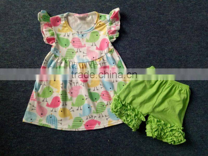 2017 new styles kids outfit arrow printing tunic pearl and shorts outfit