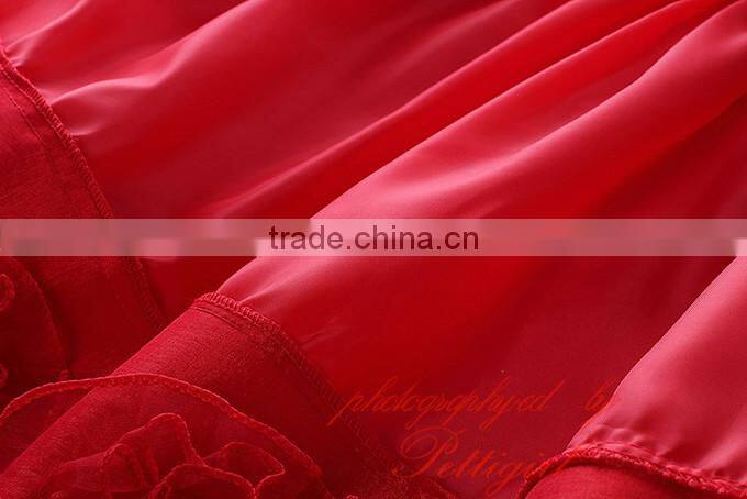 Hot Selling Red Girls Dresses Decorated With Big Flower Fashion Solid Kids Vestido Wholesale Child Wear