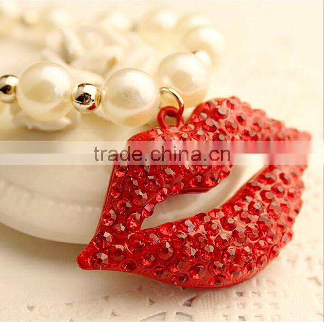 Alibaba Wholesale 2014 Red Rhinestone Kiss Necklace