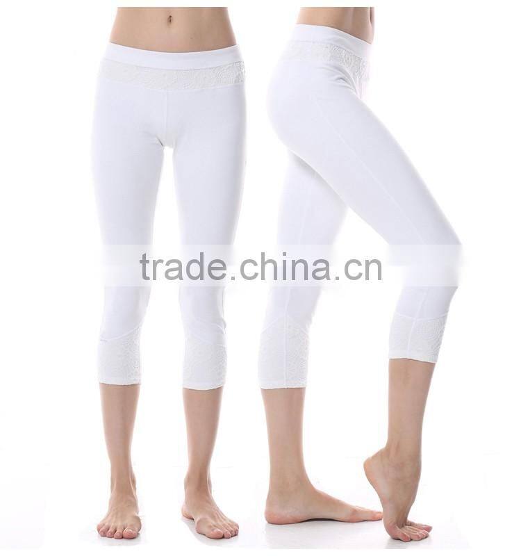 Wholesale fitness women cropped lace yoga pants in guangzhou