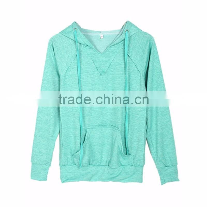 2017 High Quality Mint Green Pocket Front Drawstring Hoodie Women