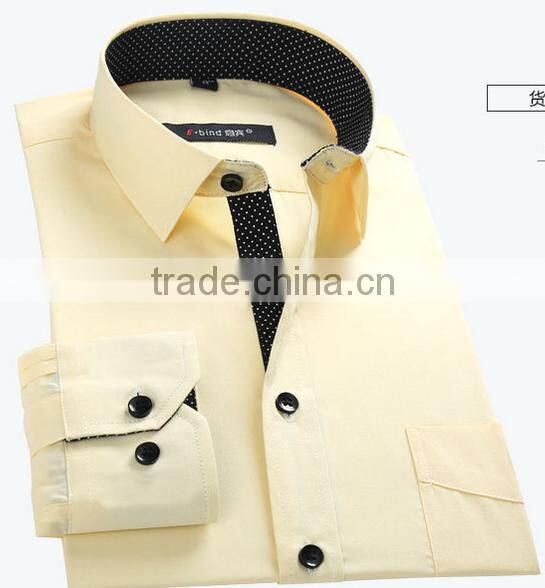 Black placket yellow solid color one pocket Yiwu direct production OEM shirt manufacturer