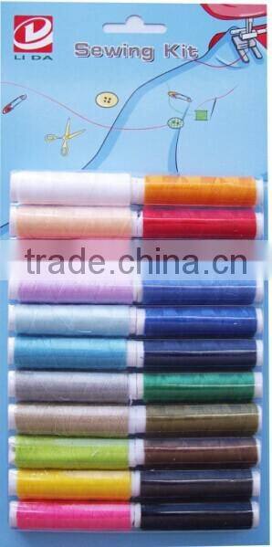 mixed color small spool sewing thread with scissors, sewing hand needles, tape measure compact with blister pack