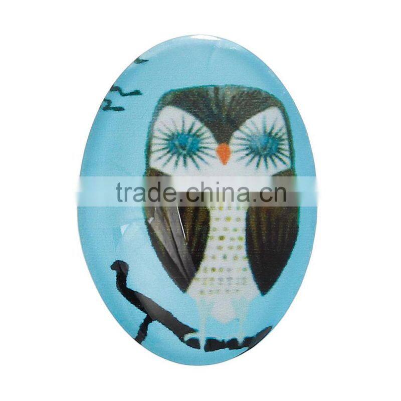 Glass Dome Cabochon Oval Flatback Blue Halloween Owl Pattern 25mm x 18mm(1" x 6/8"),20PCs