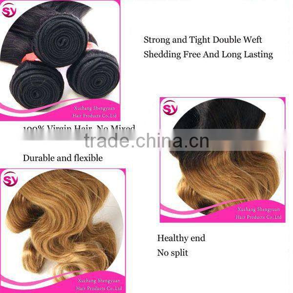 2015 New Arrival Ombre Virgin Brazilian Hair Color Dye, 3 Tone Color Brazilian Body Wave